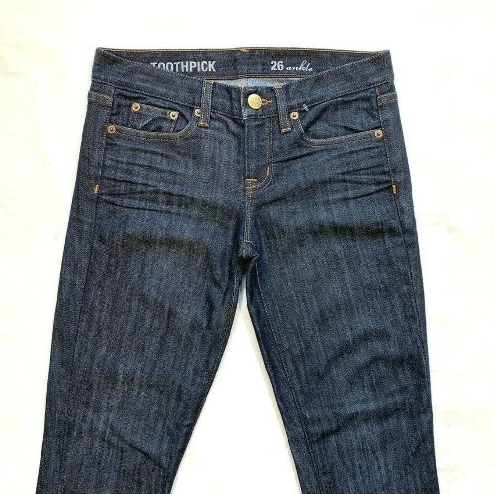 J Crew Toothpick Ankle Jeans Womens 26 (29x28) Skinny Stretch USA Dark Denim NEW